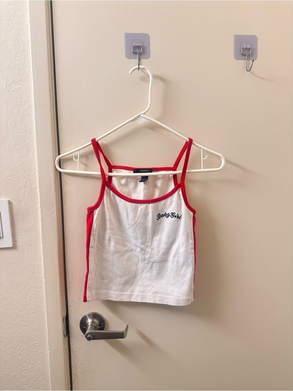 F21 White & Red Babygirl Crop Tank Top